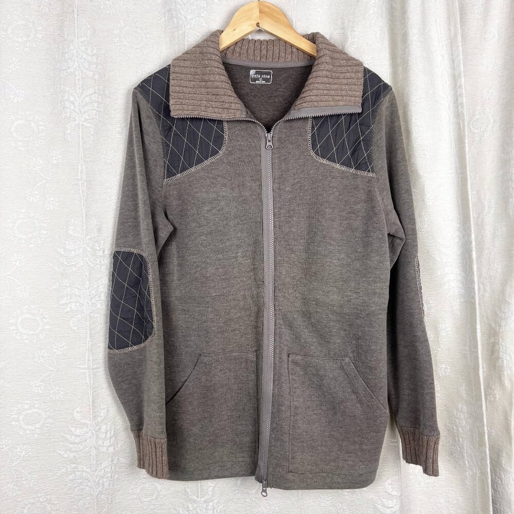 Title Nine quilted patches turtleneck sweater jacket 2-way zip cardigan brown L